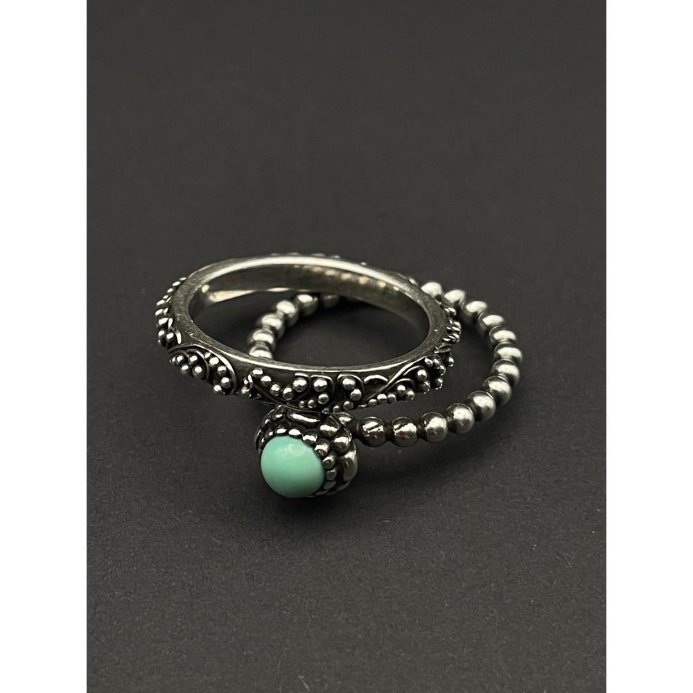 Lois Hill and Pandora Turquoise Stacking Rings Set Sterling Silver Balinese - Picture 3 of 16